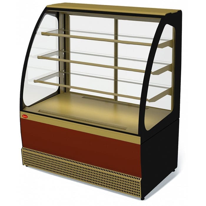 Холодильная витрина Veneto 950 в аренду полукруглая, температурный режим 0 +7 градусов, золотистая