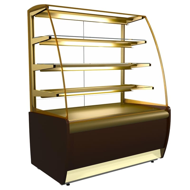 Кондитерская витрина Полюс Carboma 0.9D в аренду, температурный режим от +6 +12 градусов, ширина 920 мм, цвет золотистый