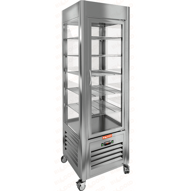Кондитерский шкаф Hicold 350 л в аренду, вертикальная, температурный режим от +2 +10 градусов, высота 1915 мм, стального цвета